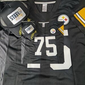 Mean Jo Greene Steelers #75 Black Football Jersey with Matching Steel City Cap